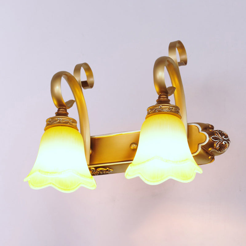 Flower Bathroom Vanity Sconce Light Country Style Carved Glass Wall Lighting Fixture 2.0 Dark Yellow Clearhalo 'Vanity Lights' 'Wall Lights' Lighting' 2467355