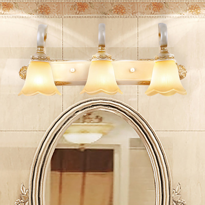 Flower Bathroom Vanity Sconce Light Country Style Carved Glass Wall Lighting Fixture Clearhalo 'Vanity Lights' 'Wall Lights' Lighting' 2467356