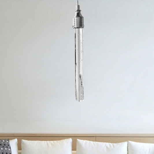 Tube Shaped Hanging Lamp Modern Clear Bubble Crystal 1-Light Suspension Pendant in Warm/White Light for Bar Living Room Clearhalo 'Ceiling Lights' 'Glass shade' 'Glass' 'Modern Pendants' 'Modern' 'Pendant Lights' 'Pendants' Lighting' 246748