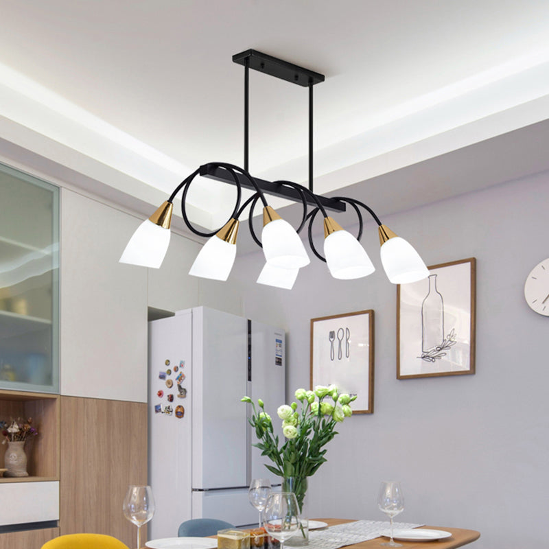 White Glass Tulip Suspension Light Modernist Island Ceiling Light for Dining Room 6 Gold-Black Clearhalo 'Ceiling Lights' 'Island Lights' Lighting' 2467612