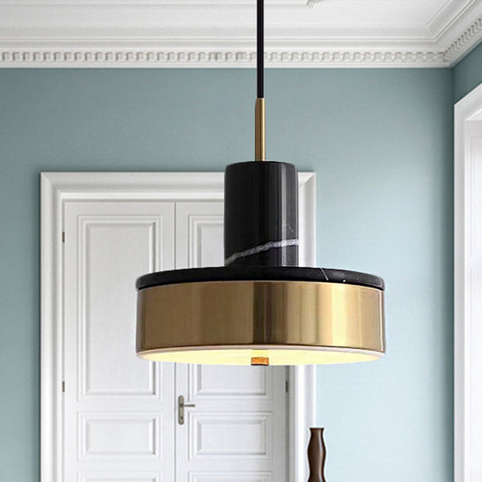 Drum Pendant Lamp Contemporary Metal 1 Light Black/White/Dark Green Led Hanging Ceiling Light for Dining Room Black Clearhalo 'Ceiling Lights' 'Modern Pendants' 'Modern' 'Pendant Lights' 'Pendants' Lighting' 246767