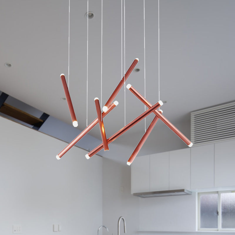 Brown/Gold/Rose Gold Flute Cluster Pendant Light Simple Style 7 Lights Metal Pendant Light for Dining Room in Warm/White Clearhalo 'Ceiling Lights' 'Modern Pendants' 'Modern' 'Pendant Lights' 'Pendants' Lighting' 246773