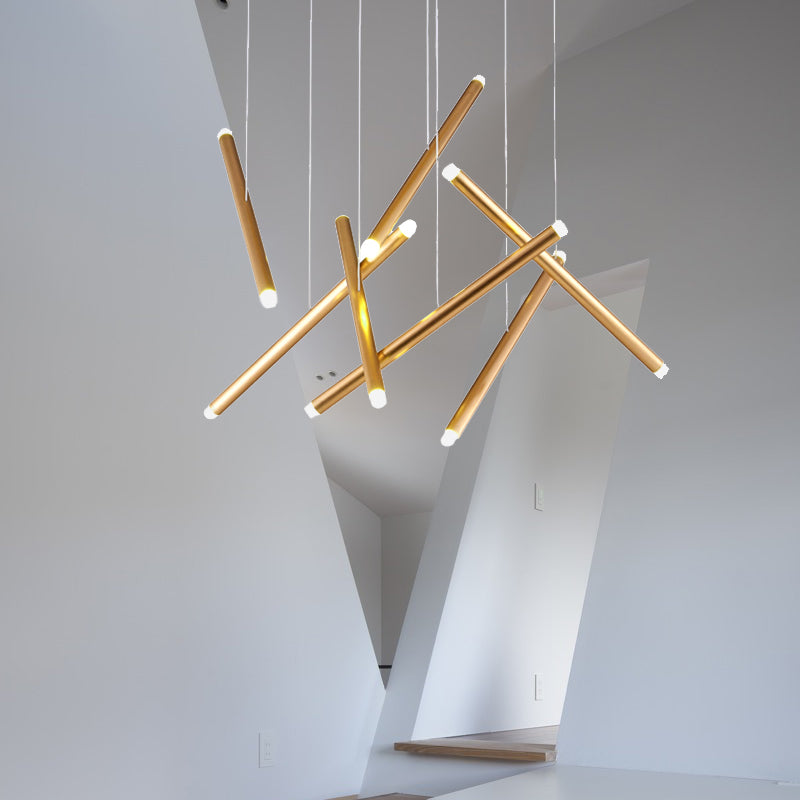 Brown/Gold/Rose Gold Flute Cluster Pendant Light Simple Style 7 Lights Metal Pendant Light for Dining Room in Warm/White Clearhalo 'Ceiling Lights' 'Modern Pendants' 'Modern' 'Pendant Lights' 'Pendants' Lighting' 246775