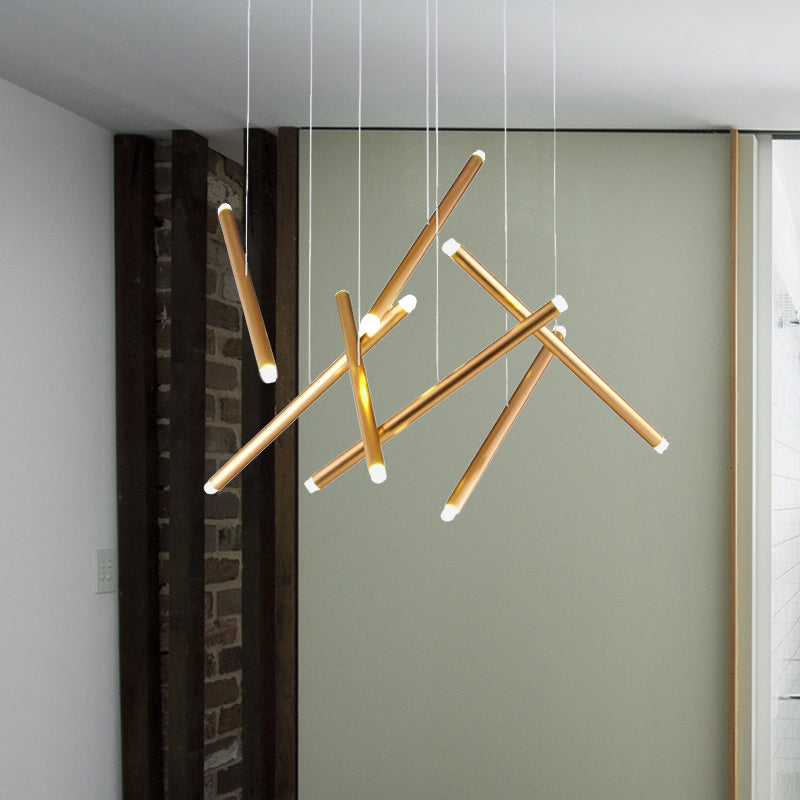 Brown/Gold/Rose Gold Flute Cluster Pendant Light Simple Style 7 Lights Metal Pendant Light for Dining Room in Warm/White Clearhalo 'Ceiling Lights' 'Modern Pendants' 'Modern' 'Pendant Lights' 'Pendants' Lighting' 246776