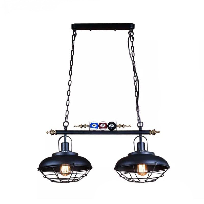 Bowl Shade Billiards Light Industrial Style Metal Island Light Fixture for Restaurant 2 Black Clearhalo 'Ceiling Lights' 'Island Lights' Lighting' 2467809