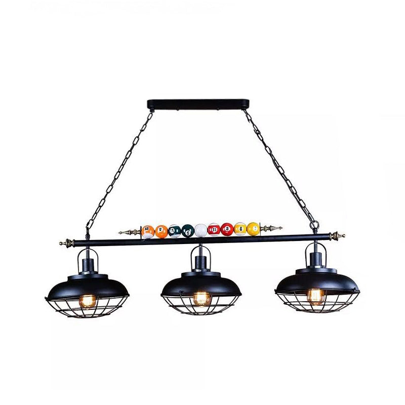 Bowl Shade Billiards Light Industrial Style Metal Island Light Fixture for Restaurant 3 Black Clearhalo 'Ceiling Lights' 'Island Lights' Lighting' 2467811