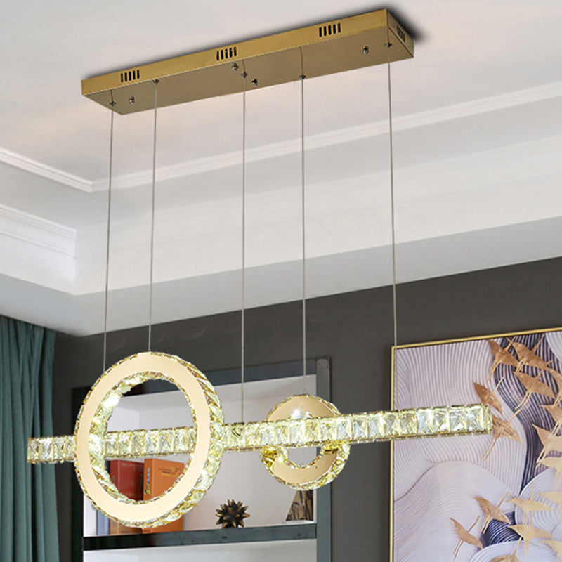 Beveled Cut Crystal Linear and Ring Hanging Light Minimalistic Clear LED Pendant Lighting Fixture Clearhalo 'Ceiling Lights' 'Island Lights' Lighting' 2467828