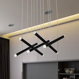 Black Pipe Pendant Lighting Modern 5/16 Lights Metal Cluster Pendant Light with Linear/Round/Rectangle Canopy in Warm/White Clearhalo 'Ceiling Lights' 'Modern Pendants' 'Modern' 'Pendant Lights' 'Pendants' Lighting' 246782