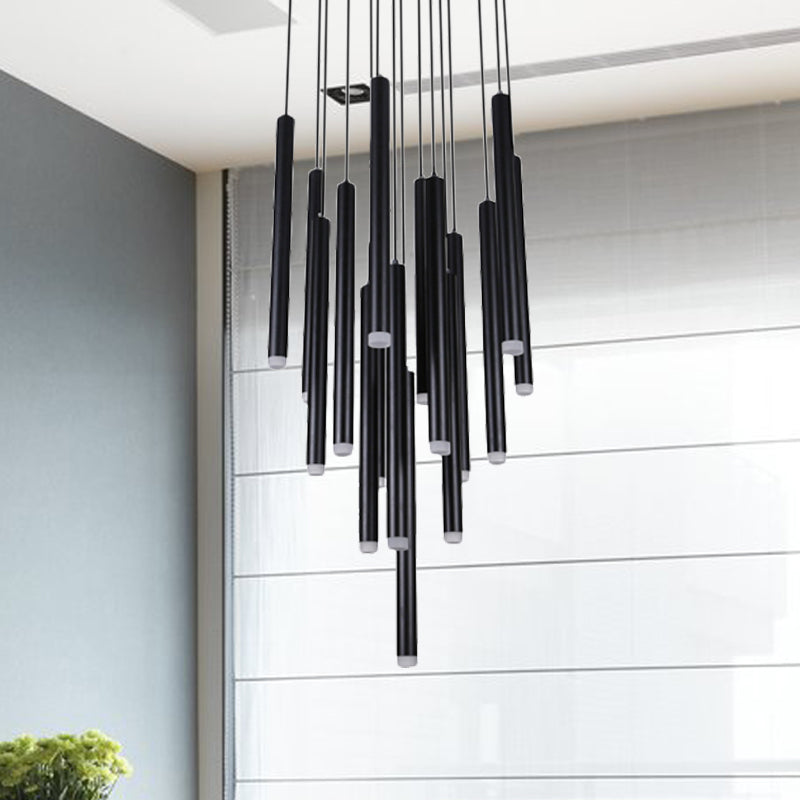 Black Pipe Pendant Lighting Modern 5/16 Lights Metal Cluster Pendant Light with Linear/Round/Rectangle Canopy in Warm/White Clearhalo 'Ceiling Lights' 'Modern Pendants' 'Modern' 'Pendant Lights' 'Pendants' Lighting' 246784