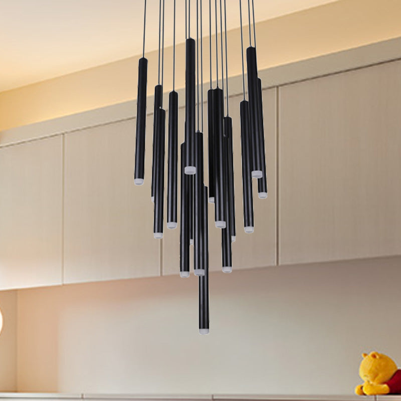 Black Pipe Pendant Lighting Modern 5/16 Lights Metal Cluster Pendant Light with Linear/Round/Rectangle Canopy in Warm/White Clearhalo 'Ceiling Lights' 'Modern Pendants' 'Modern' 'Pendant Lights' 'Pendants' Lighting' 246785