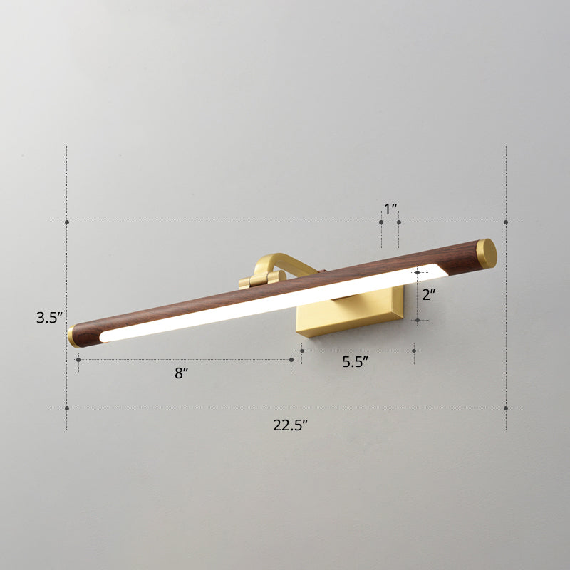 Walnut Wood Grain Tube Wall Light Country Acrylic Bath LED Vanity Lighting with Brass Pivot Joint Clearhalo 'Vanity Lights' 'Wall Lights' Lighting' 2467952