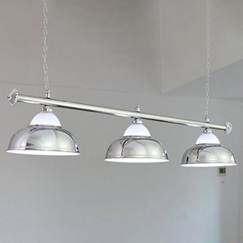 Metal Mirrored Bowl Island Pendant Light Industrial Billiard Room Suspended Lighting Fixture 3 Silver Clearhalo 'Ceiling Lights' 'Island Lights' Lighting' 2467975