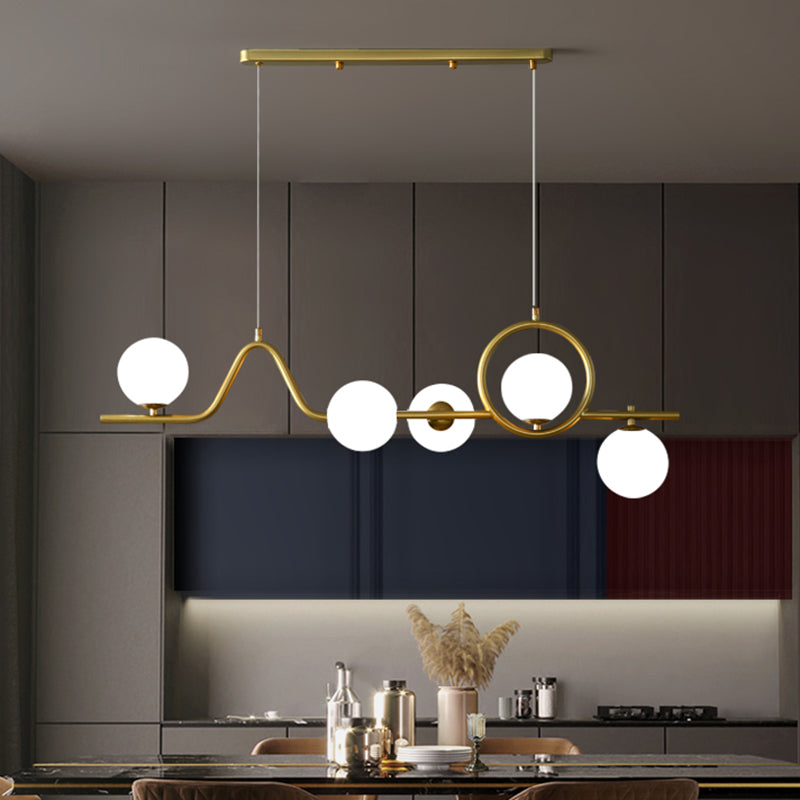 Postmodern Curve Island Ceiling Light Metallic Dining Room Pendant Lamp with Ball Glass Shade Clearhalo 'Ceiling Lights' 'Island Lights' Lighting' 2467989