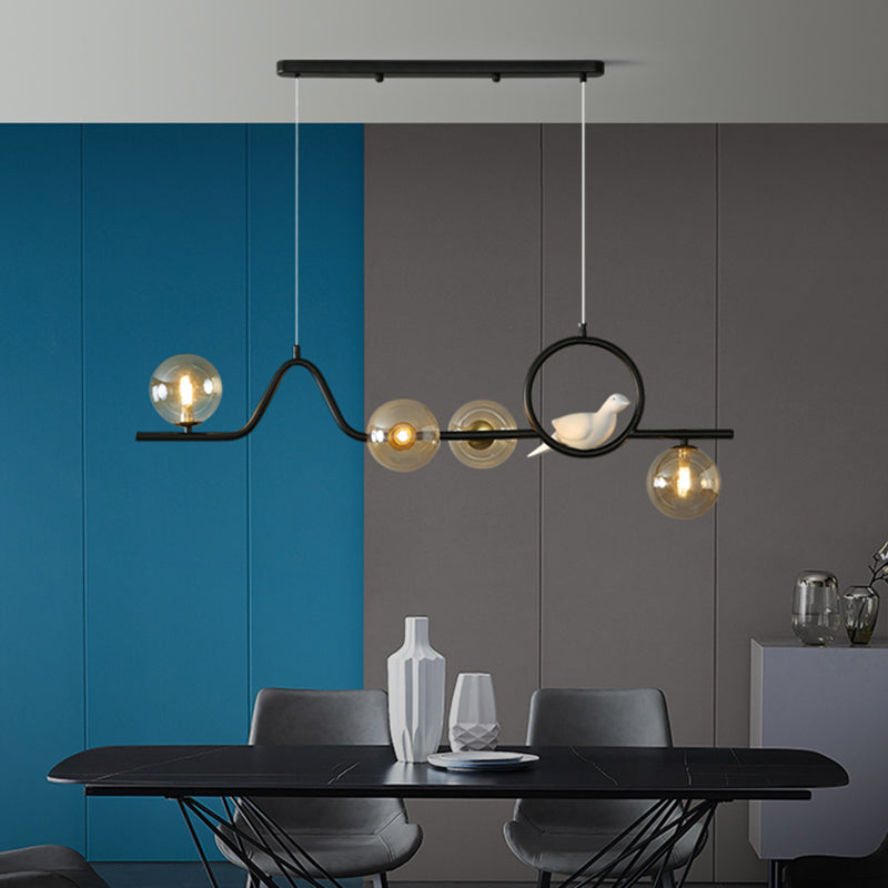 Postmodern Curve Island Ceiling Light Metallic Dining Room Pendant Lamp with Ball Glass Shade Clearhalo 'Ceiling Lights' 'Island Lights' Lighting' 2467990