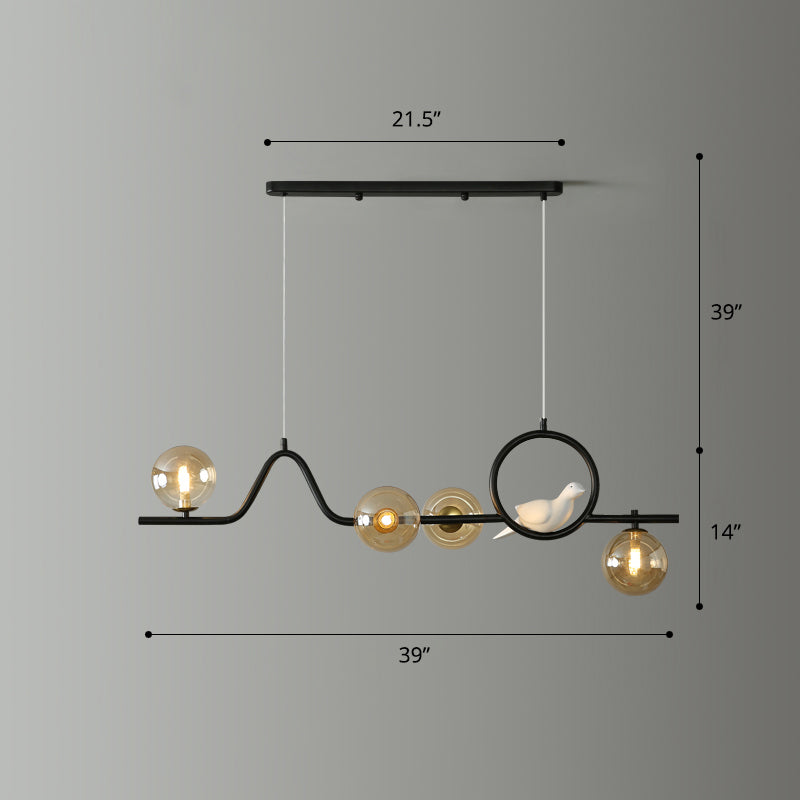 Postmodern Curve Island Ceiling Light Metallic Dining Room Pendant Lamp with Ball Glass Shade Clearhalo 'Ceiling Lights' 'Island Lights' Lighting' 2467995