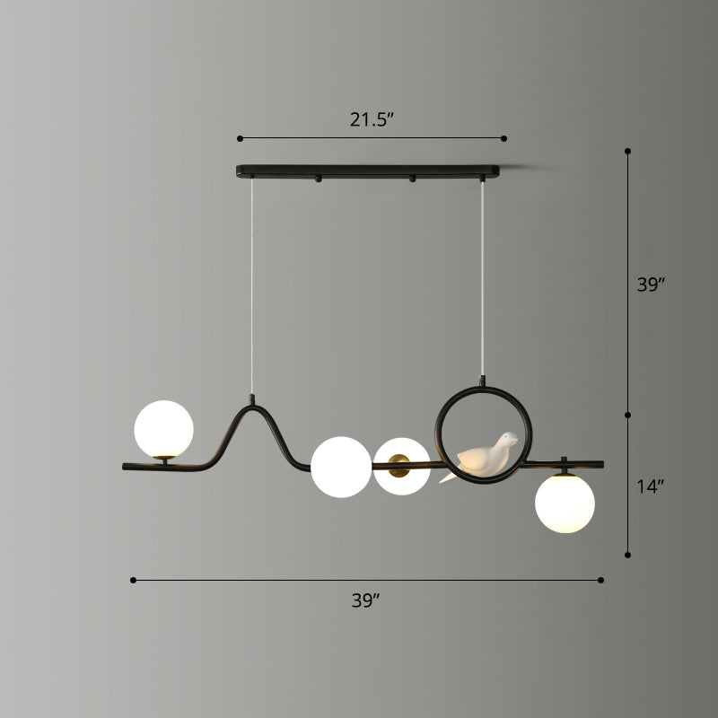 Postmodern Curve Island Ceiling Light Metallic Dining Room Pendant Lamp with Ball Glass Shade Clearhalo 'Ceiling Lights' 'Island Lights' Lighting' 2467999