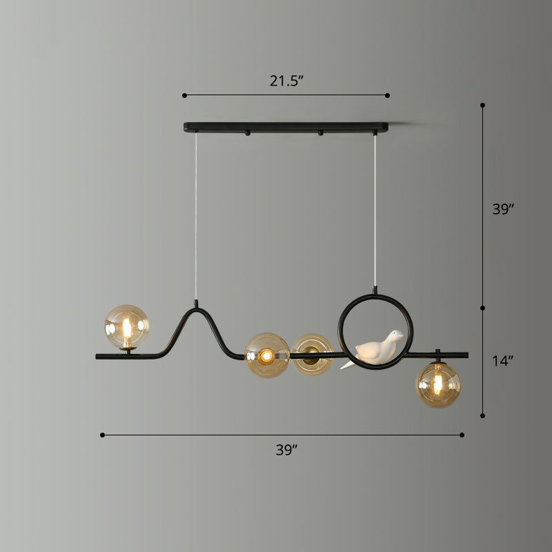 Postmodern Curve Island Ceiling Light Metallic Dining Room Pendant Lamp with Ball Glass Shade Clearhalo 'Ceiling Lights' 'Island Lights' Lighting' 2468004
