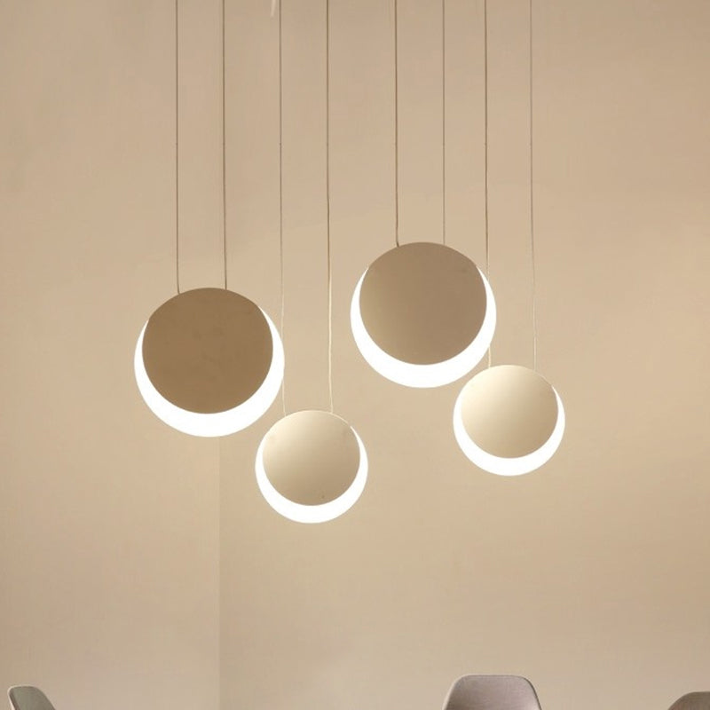 Moon Shaped Multi Light Pendant Nordic Metal 3/4/5 Lights White Cluster Pendant Light in Warm/White Light 4 White Warm Clearhalo 'Ceiling Lights' 'Modern Pendants' 'Modern' 'Pendant Lights' 'Pendants' Lighting' 246802