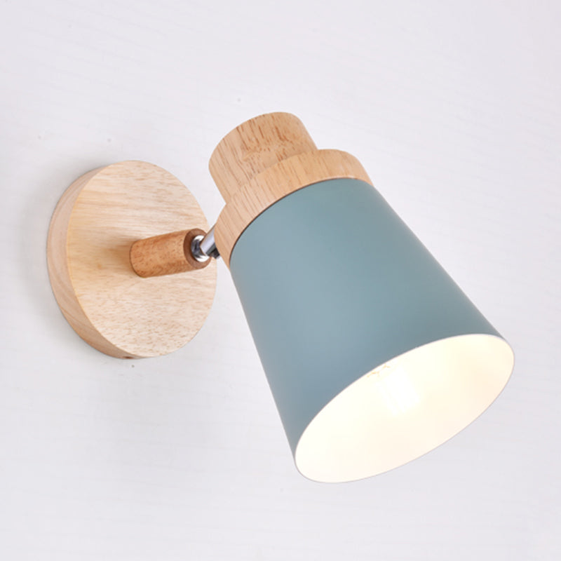 1-Bulb Bedside Reading Light Macaron Wall Light Fixture with Swivel Conical Metal Shade Green Clearhalo 'Wall Lamps & Sconces' 'Wall Lights' Lighting' 2468112