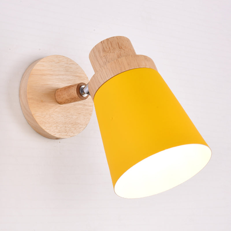 1-Bulb Bedside Reading Light Macaron Wall Light Fixture with Swivel Conical Metal Shade Yellow Clearhalo 'Wall Lamps & Sconces' 'Wall Lights' Lighting' 2468113