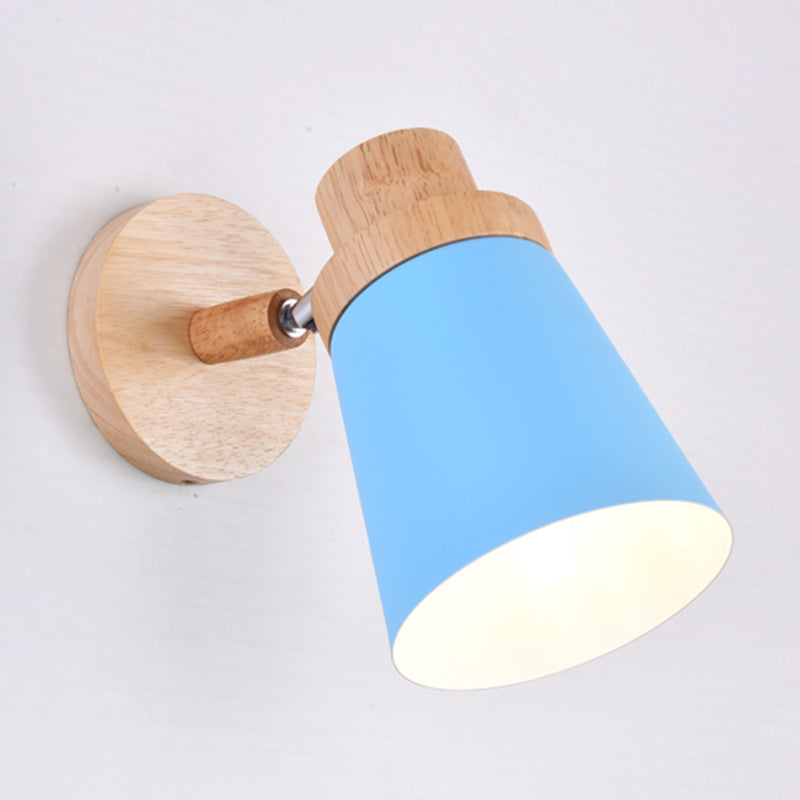 1-Bulb Bedside Reading Light Macaron Wall Light Fixture with Swivel Conical Metal Shade Blue Clearhalo 'Wall Lamps & Sconces' 'Wall Lights' Lighting' 2468115