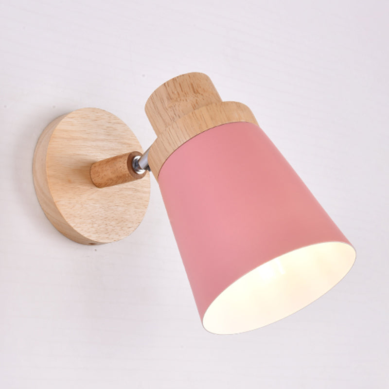 1-Bulb Bedside Reading Light Macaron Wall Light Fixture with Swivel Conical Metal Shade Pink Clearhalo 'Wall Lamps & Sconces' 'Wall Lights' Lighting' 2468121