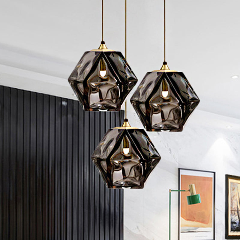 Diamond Suspension Pendant Lamp Modern Textured White/Amber/Smoke Glass Dining Room Led Hanging Light Fixture Clearhalo 'Ceiling Lights' 'Glass shade' 'Glass' 'Modern Pendants' 'Modern' 'Pendant Lights' 'Pendants' Lighting' 246814