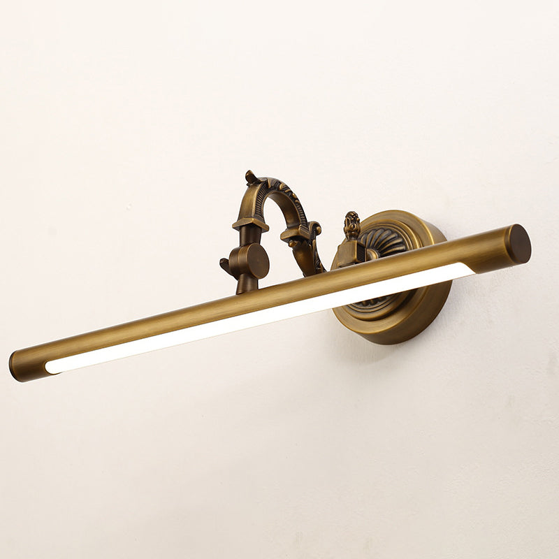 Bronze Finish Tube Vanity Sconce Traditional Metal Bathroom LED Wall Light with Carved Swing Arm Clearhalo 'Vanity Lights' 'Wall Lights' Lighting' 2468146