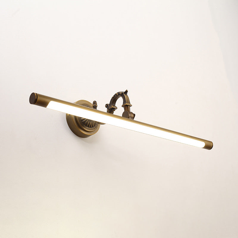 Bronze Finish Tube Vanity Sconce Traditional Metal Bathroom LED Wall Light with Carved Swing Arm Bronze 23" Clearhalo 'Vanity Lights' 'Wall Lights' Lighting' 2468151