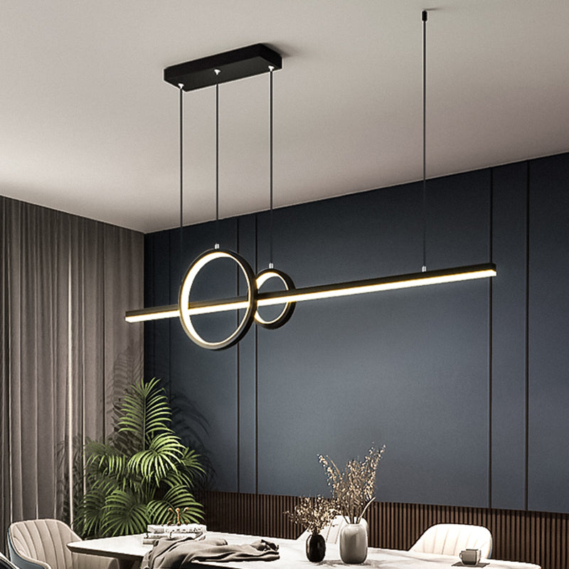 Linear and Ring Island Lamp Minimalistic Acrylic Black LED Suspension Light for Dining Room Clearhalo 'Ceiling Lights' 'Island Lights' Lighting' 2468154