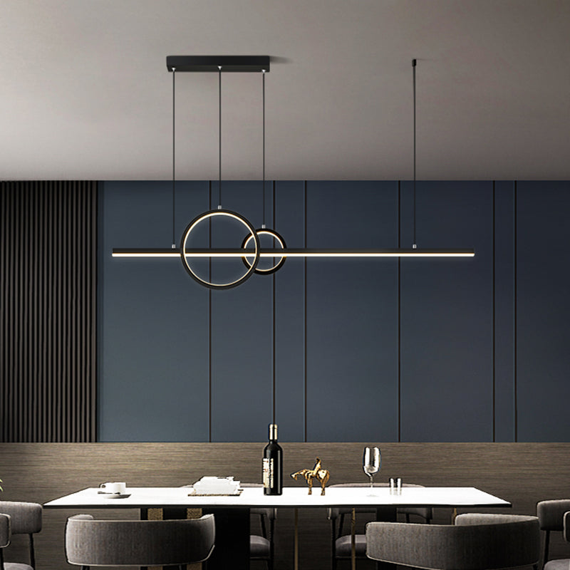 Linear and Ring Island Lamp Minimalistic Acrylic Black LED Suspension Light for Dining Room Clearhalo 'Ceiling Lights' 'Island Lights' Lighting' 2468157
