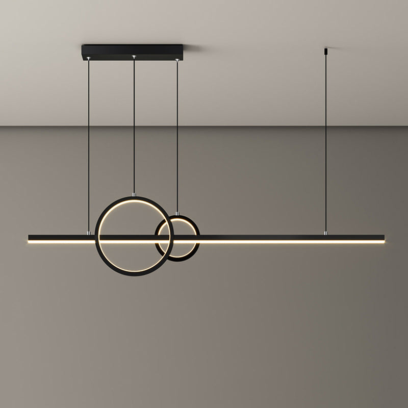 Linear and Ring Island Lamp Minimalistic Acrylic Black LED Suspension Light for Dining Room Clearhalo 'Ceiling Lights' 'Island Lights' Lighting' 2468159