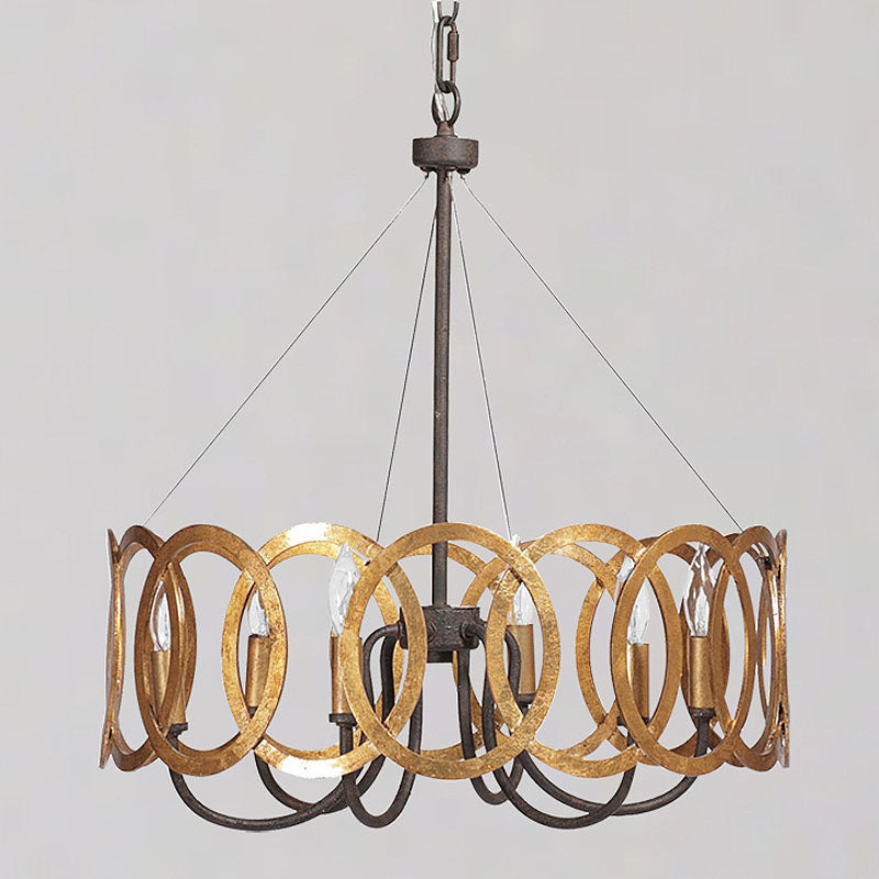 Round Metal Ceiling Light Traditional 6-Bulb Dining Room Pendant Chandelier in Gold Clearhalo 'Ceiling Lights' 'Chandeliers' Lighting' options 246817