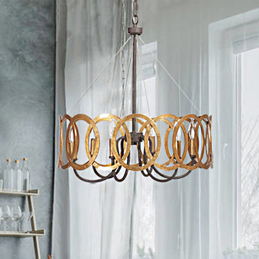 Round Metal Ceiling Light Traditional 6-Bulb Dining Room Pendant Chandelier in Gold Clearhalo 'Ceiling Lights' 'Chandeliers' Lighting' options 246818