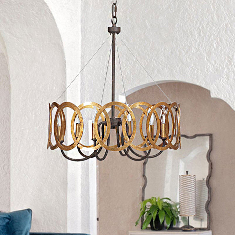 Round Metal Ceiling Light Traditional 6-Bulb Dining Room Pendant Chandelier in Gold Clearhalo 'Ceiling Lights' 'Chandeliers' Lighting' options 246819