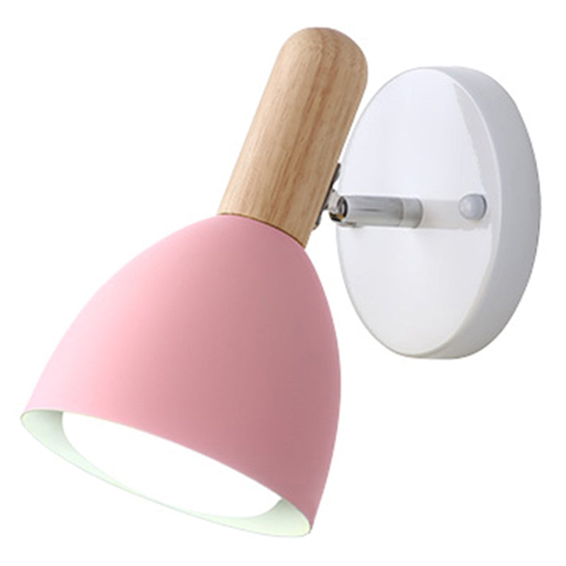 Childrens Style Bell Shaped Sconce Metal 1-Bulb Bedroom Reading Wall Lamp with Pivot Joint Pink Clearhalo 'Wall Lamps & Sconces' 'Wall Lights' Lighting' 2468200