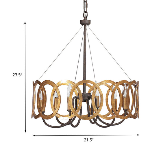 Round Metal Ceiling Light Traditional 6-Bulb Dining Room Pendant Chandelier in Gold Clearhalo 'Ceiling Lights' 'Chandeliers' Lighting' options 246820