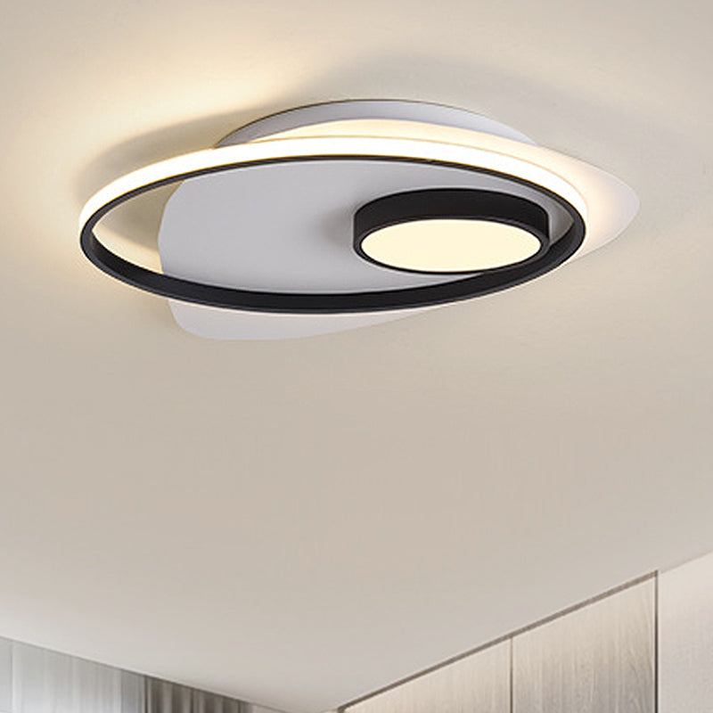 Acrylic Oval Flush Mount Lighting Modernist Led 18"/21.5"/27" Wide Black and White Flush Ceiling Lamp Fixture in White/Warm Light Clearhalo 'Ceiling Lights' 'Close To Ceiling Lights' 'Close to ceiling' 'Flush mount' Lighting' 246823