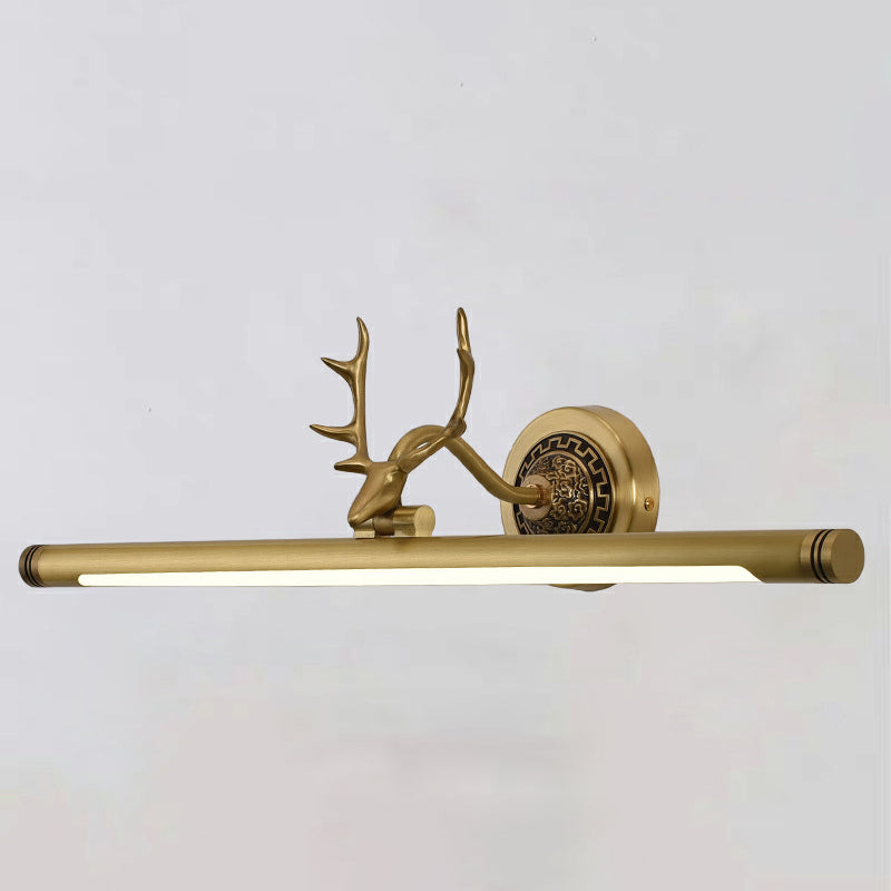 Rustic Antler Wall Lamp Metal Rotatable LED Tube Vanity Light Fixture for Bathroom Brass Clearhalo 'Vanity Lights' 'Wall Lights' Lighting' 2468233