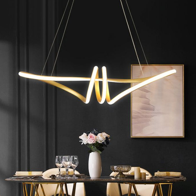 Gold Finish Twist Island Lamp Minimalism LED Metal Pendant Light Fixture for Restaurant Clearhalo 'Ceiling Lights' 'Island Lights' Lighting' 2468245