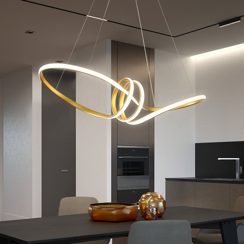 Gold Finish Twist Island Lamp Minimalism LED Metal Pendant Light Fixture for Restaurant Gold Clearhalo 'Ceiling Lights' 'Island Lights' Lighting' 2468247