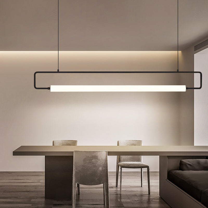 Rectangular Dining Room Island Pendant Metal Minimalism LED Hanging Ceiling Light Black Clearhalo 'Ceiling Lights' 'Island Lights' Lighting' 2468254