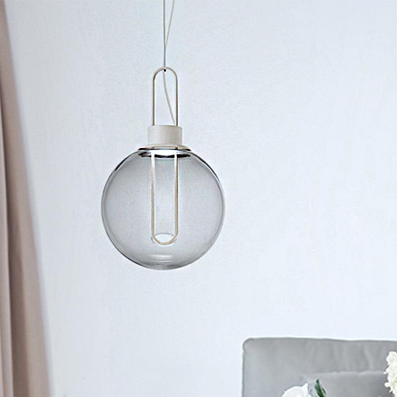 Sphere Pendant Lighting Contemporary Clear Glass 1 Light White/Black Hanging Lamp Fixture for Restaurant in White Light White Clearhalo 'Ceiling Lights' 'Glass shade' 'Glass' 'Modern Pendants' 'Modern' 'Pendant Lights' 'Pendants' Lighting' 246829