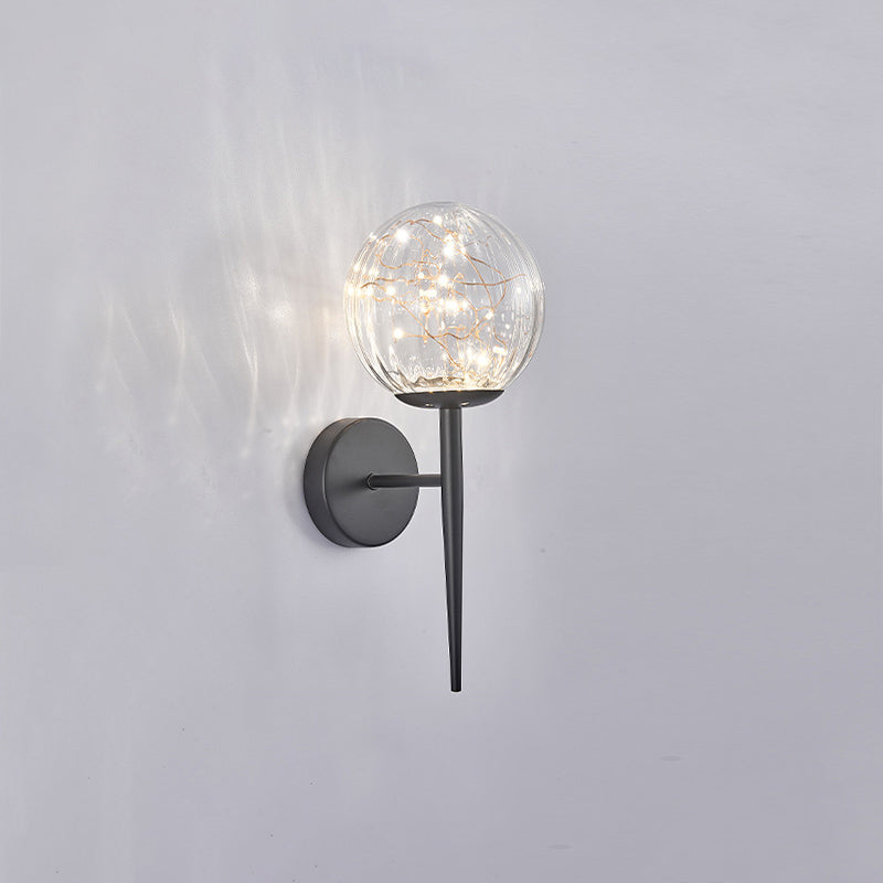 Living Room LED Sconce Lamp Nordic Starry Wall Light Fixture with Ball Glass Shade Black Ribbed Glass Clearhalo 'Cast Iron' 'Glass' 'Industrial' 'Modern wall lights' 'Modern' 'Tiffany' 'Traditional wall lights' 'Wall Lamps & Sconces' 'Wall Lights' Lighting' 2468292