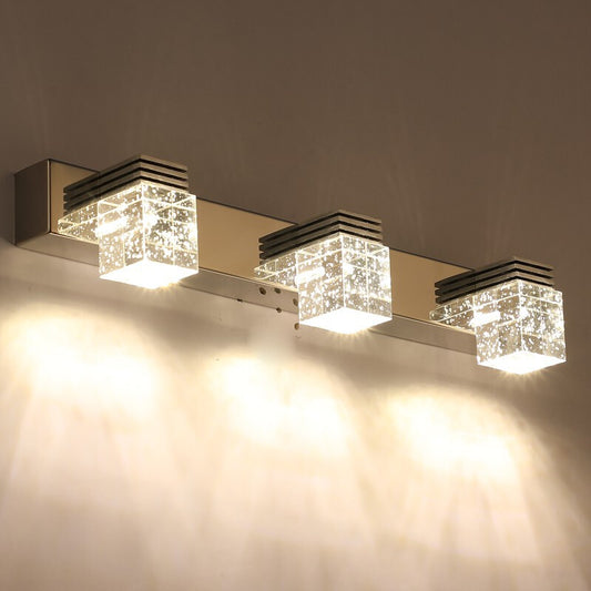 Seedy K9 Crystal Cube Vanity Sconce Contemporary Nickel LED Wall Mounted Light for Bath Clearhalo 'Modern wall lights' 'Modern' 'Vanity Lights' 'Wall Lights' Lighting' 2468305