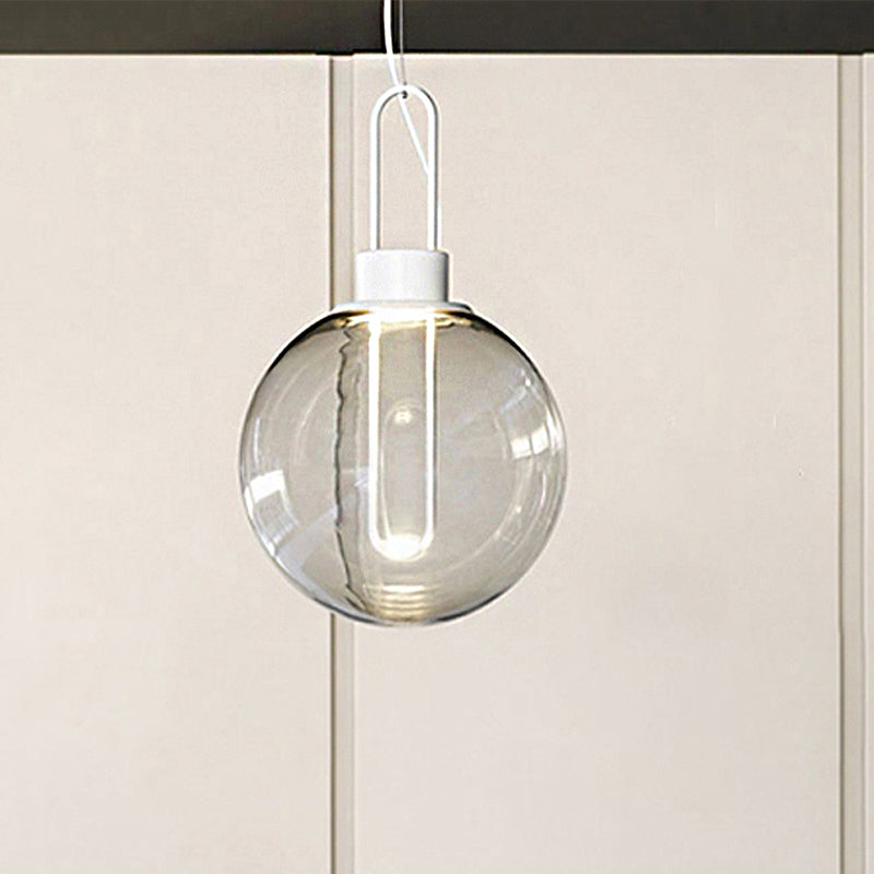 Sphere Pendant Lighting Contemporary Clear Glass 1 Light White/Black Hanging Lamp Fixture for Restaurant in White Light Clearhalo 'Ceiling Lights' 'Glass shade' 'Glass' 'Modern Pendants' 'Modern' 'Pendant Lights' 'Pendants' Lighting' 246831