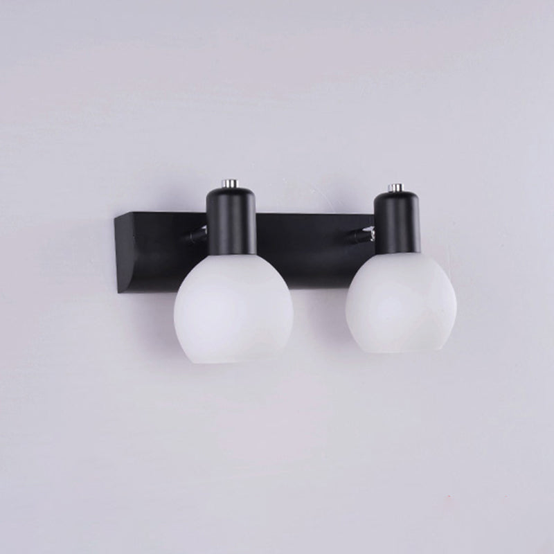 Dome Bath Vanity Light Fixture Minimalistic Satin Opal Glass Wall Mounted Lighting 2.0 Black Clearhalo 'Vanity Lights' 'Wall Lights' Lighting' 2468329