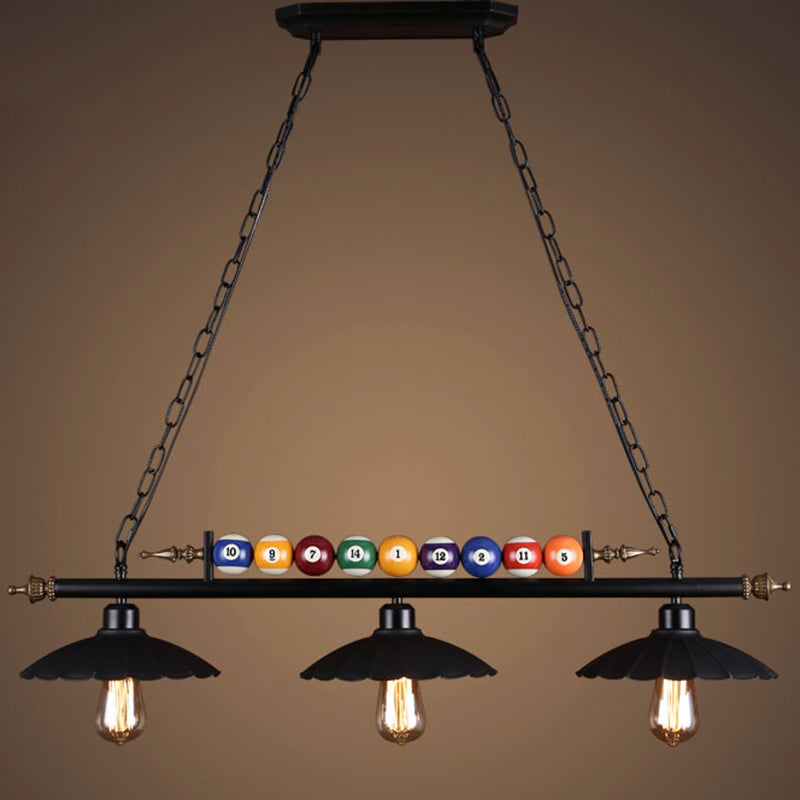 Black 3-Light Suspension Lamp Industrial Metal Linear Island Light with Shade and Billiard Balls Clearhalo 'Ceiling Lights' 'Island Lights' Lighting' 2468330