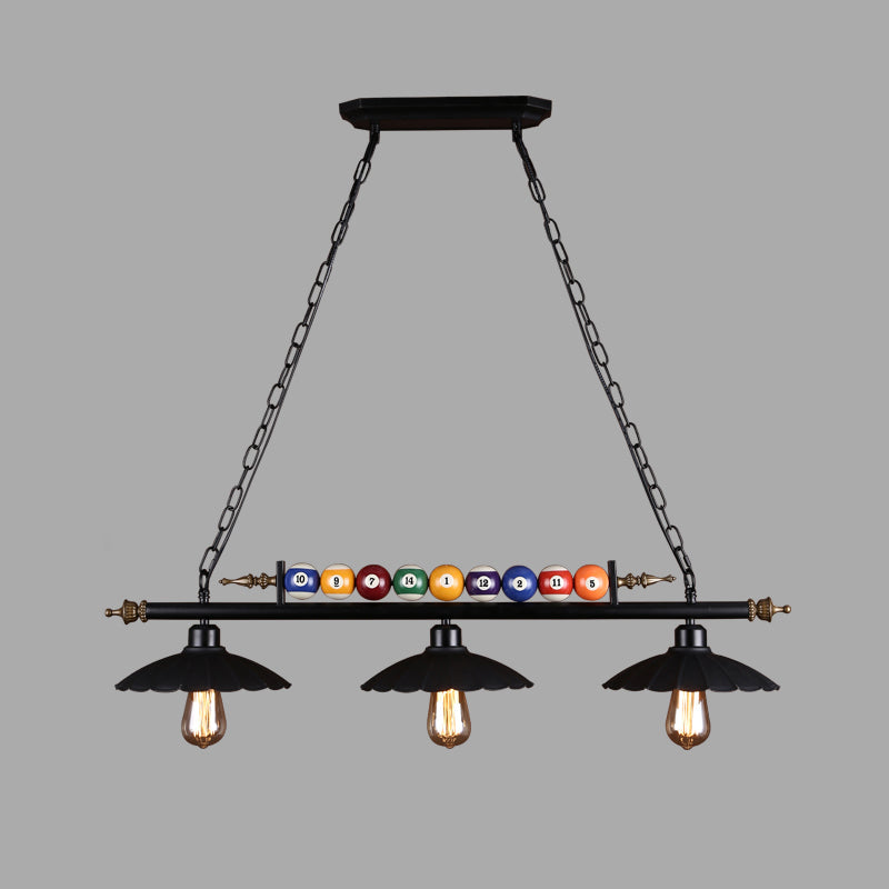 Black 3-Light Suspension Lamp Industrial Metal Linear Island Light with Shade and Billiard Balls Black Wide Flare Clearhalo 'Ceiling Lights' 'Island Lights' Lighting' 2468331