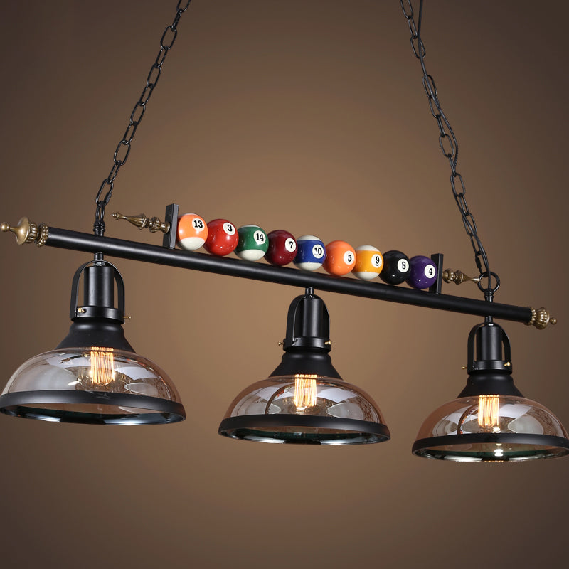 Black 3-Light Suspension Lamp Industrial Metal Linear Island Light with Shade and Billiard Balls Clearhalo 'Ceiling Lights' 'Island Lights' Lighting' 2468333